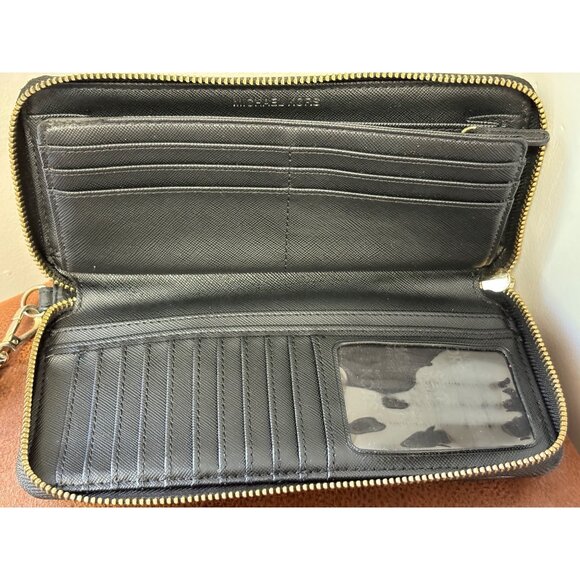 Michael Kors Jet Set Travel Continental Black Logo Wristlet Wallet - Picture 8 of 9